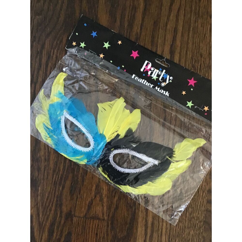 NEW Yellow Blue Black Mardi Gras Party Halloween Mask One Size